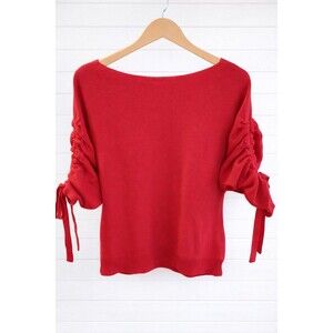 Joie Cashmere Blend Wool Red Boat Neck Ruched Sleeve Sweater L
